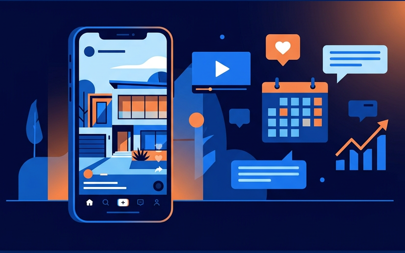 AI tools turning a real estate listing into social media reels, captions, and scheduled posts