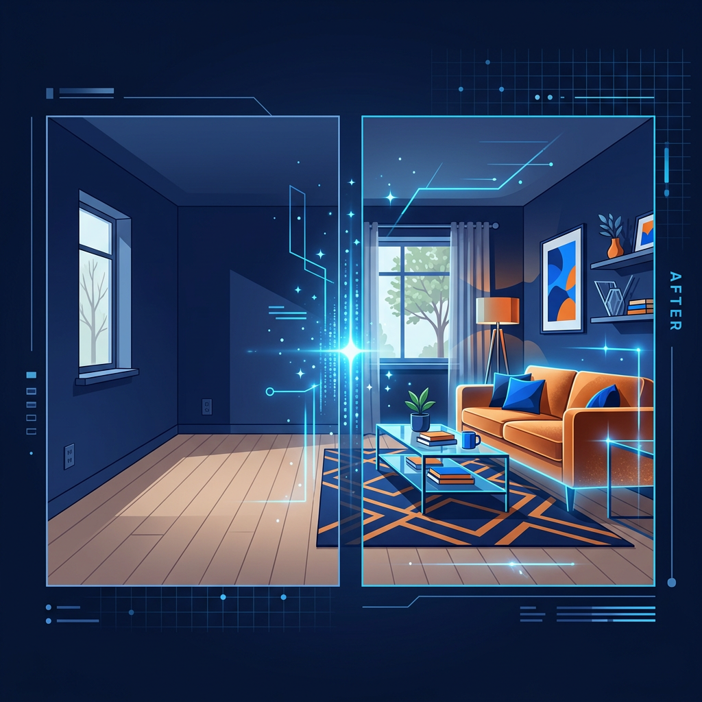 AI virtual staging transforming an empty room